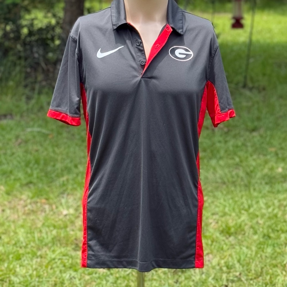 Nike Dri-Fit UGA Georgia Bulldog Gray and Red Performance Polo Sz S (CBM0002)